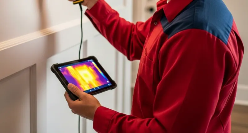 Leak detection with a probe and a thermal image on a tablet